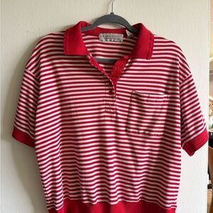 Karen Scott Red and White Striped Button Down Shirt